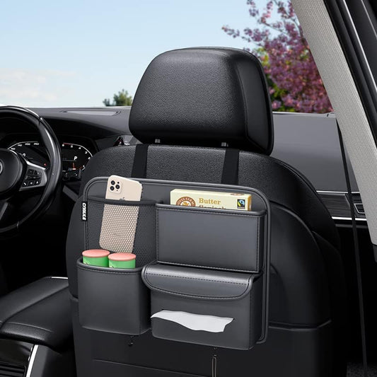 Premium Leather Car seat Organizer. Storage Box, Tissue Box and Cup Holder
