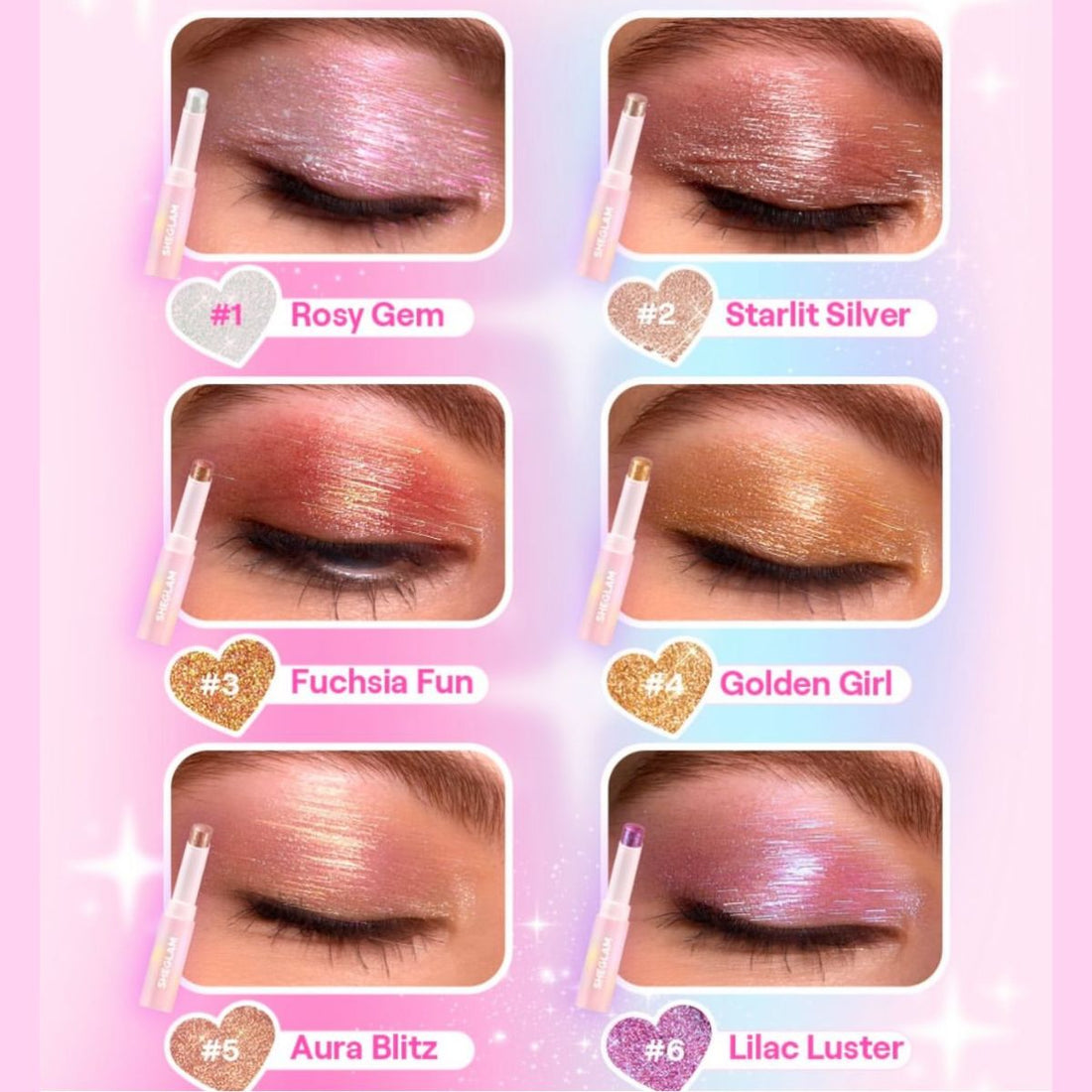 HUDAMOJI- glitter jelly eyeshadow stick -6 Colours