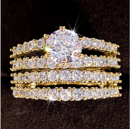 Huitan Hot Fashion Set Rings Women for Wedding Accessories Bling Bling CZ Stone