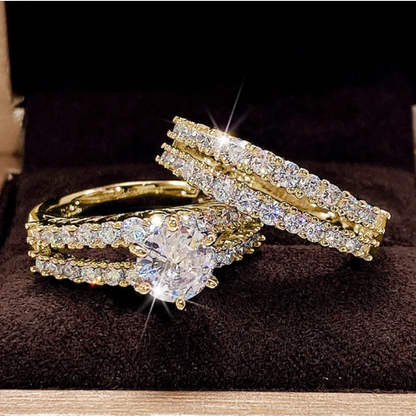 Huitan Hot Fashion Set Rings Women for Wedding Accessories Bling Bling CZ Stone