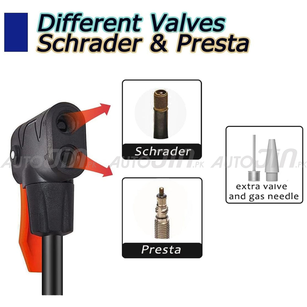 Manual Foot Air Pump with Meter For Bike, Car & Bicycle