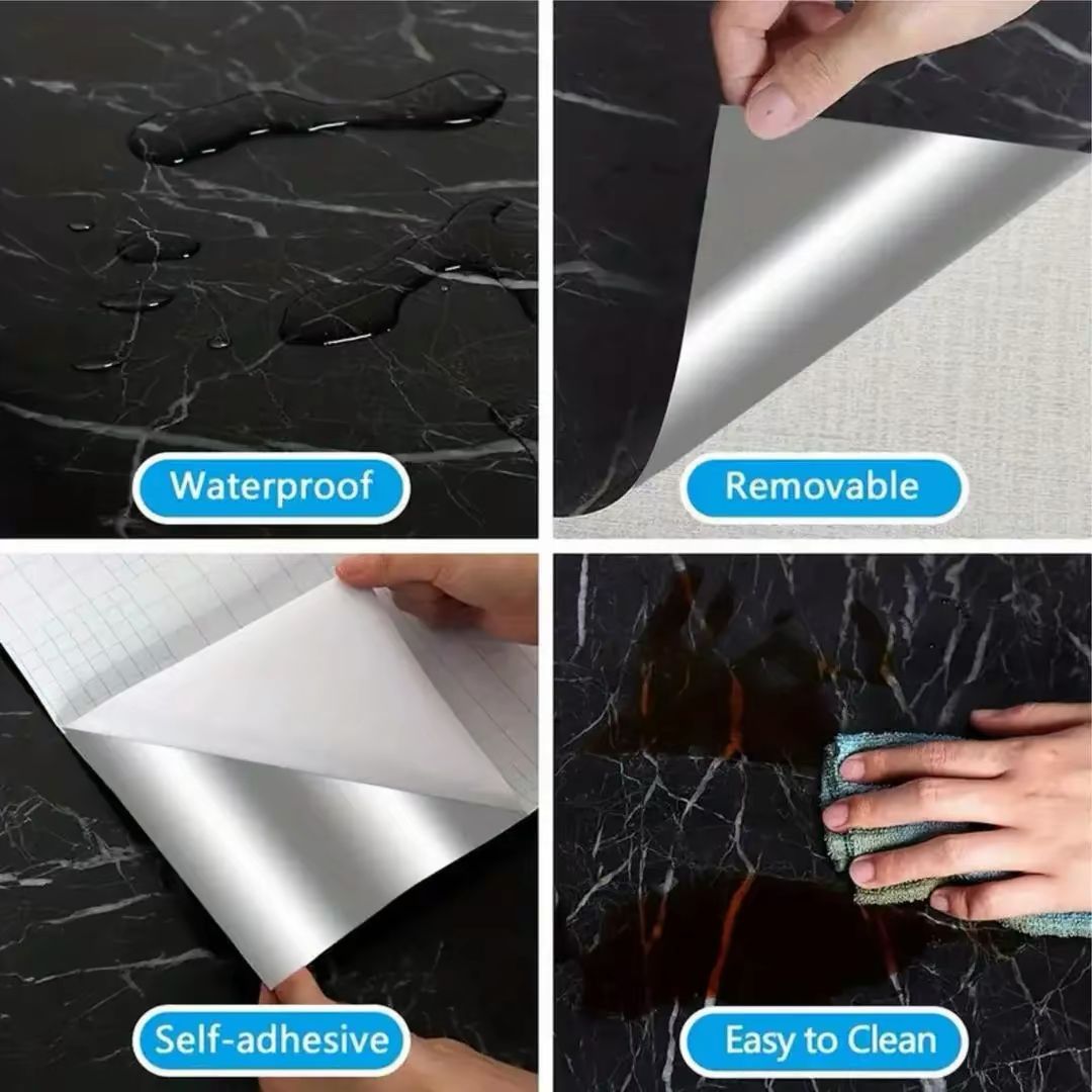 Premium Self-Adhesive Black Marble  Sheet – Heat & Oil Resistant