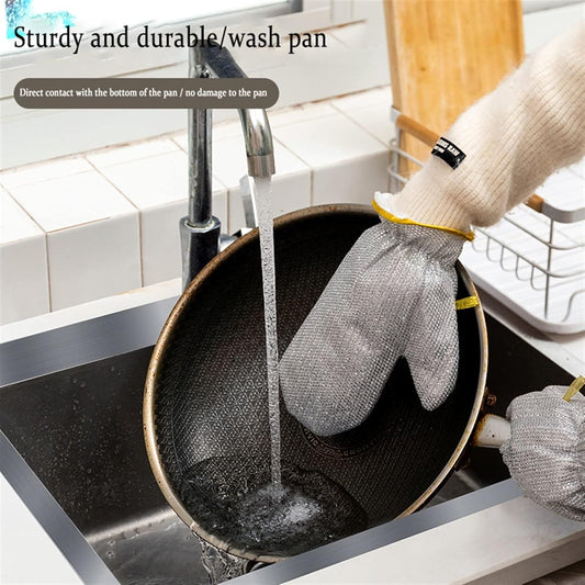 Multi-Purpose Durable Cleaning Glove with Steel Scrubber