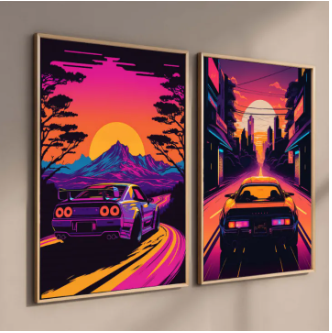 80s Retro Car Japanese Landscape Poster