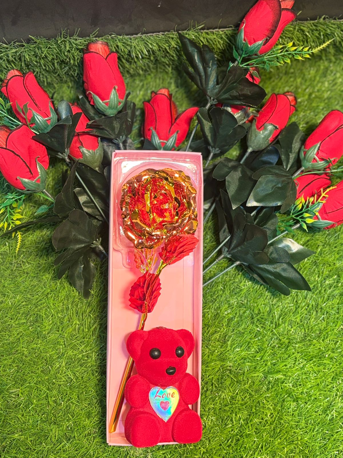 Valentine Artificial Rose With Teddy