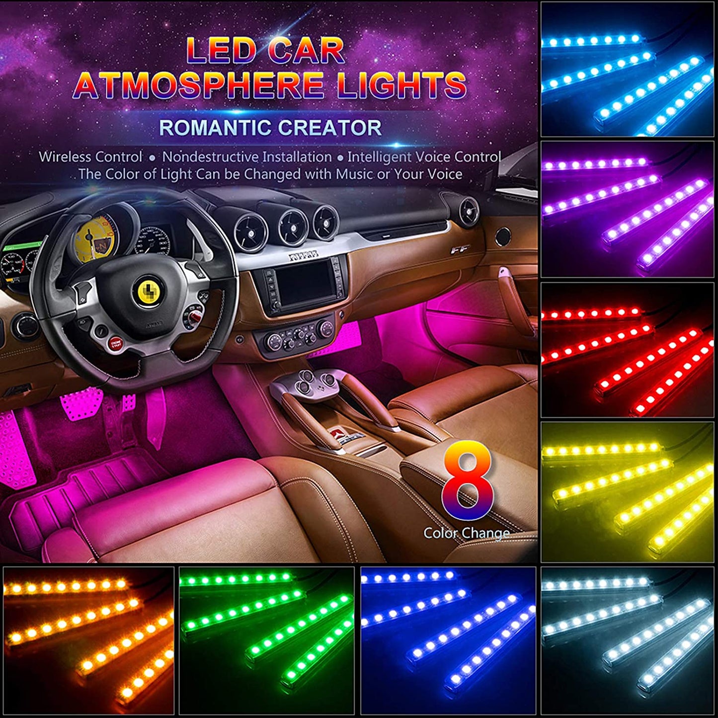 RGB LED Car Ambient Lighting Kit with Remote Control