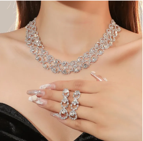 Jewelry Set Rhinestone Earrings Necklace New Wedding Party Luxury Fashion Accessories